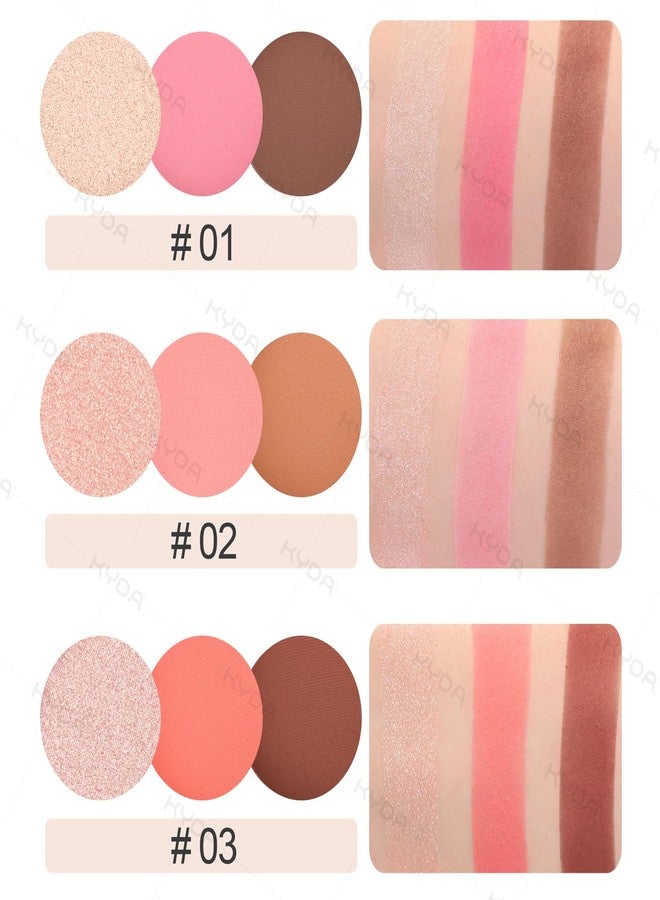 KYDA 3 Colors Contour Blush Highlighter Makeup Palette, All In One Make Up Kit-Blush,Highlighter and Contou Powder Palette, with Brush, Travel Size Stacked Make Up, Face Blusher for Women-01 - Image 4